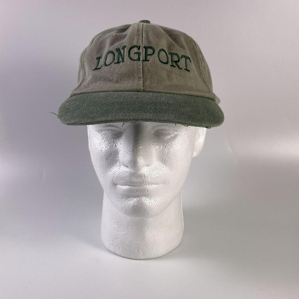 Vintage Longport New Jersey Olive Khaki Strapback Dad Hat Faded Beach Cap